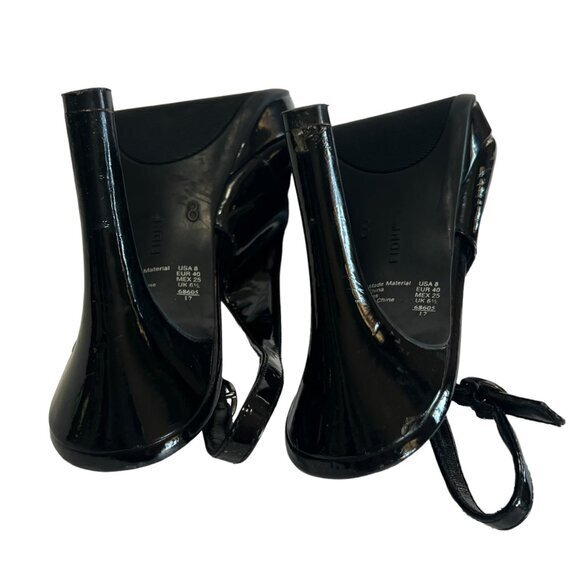 Fioni Women's Black Patent‎ Leather Slingback Heels Size 8 4-Inch Heel Peep Toe - Picture 5 of 16